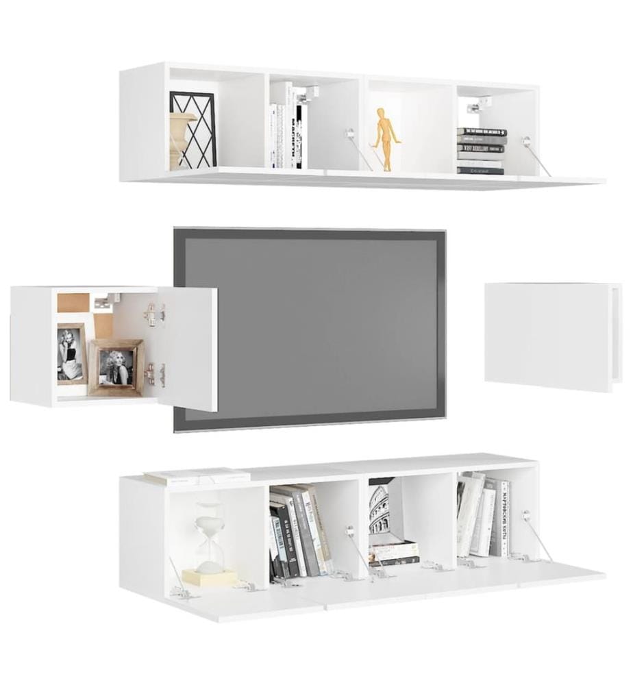 Ensemble de meubles TV 6 pcs Blanc Bois d'ingénierie
