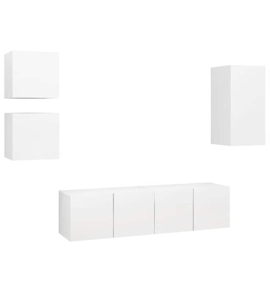 Ensemble de meubles TV 5 pcs Blanc Bois d'ingénierie