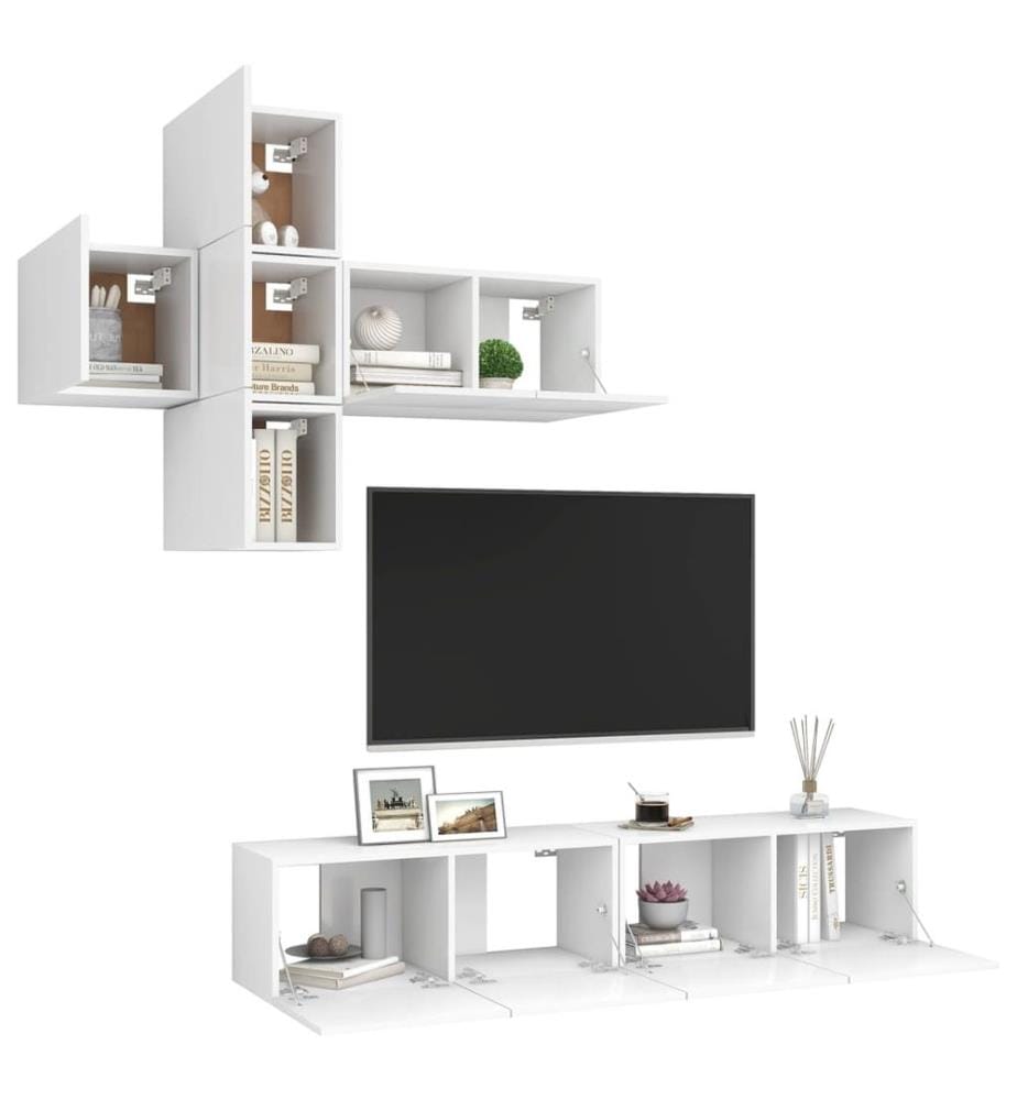 Ensemble de meuble TV 7 pcs Blanc Bois d'ingénierie