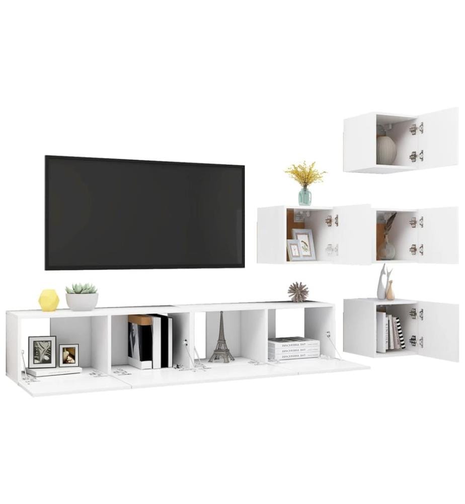 Ensemble de meuble TV 6 pcs Blanc Bois d'ingénierie