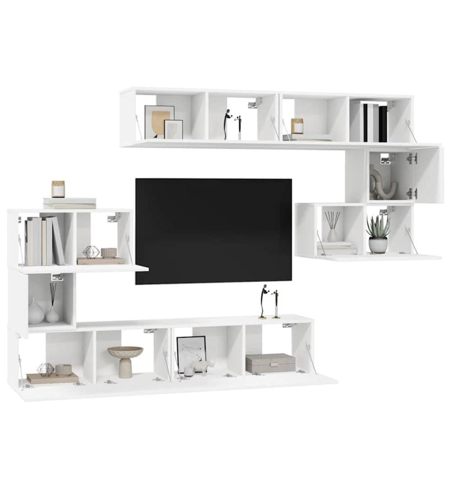 Ensemble de meubles TV 8 pcs Blanc Bois d'ingénierie