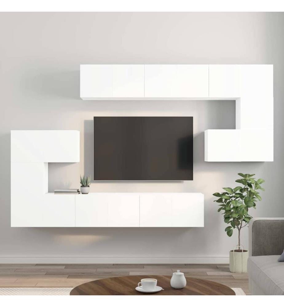 Ensemble de meubles TV 10 pcs Blanc Bois d'ingénierie