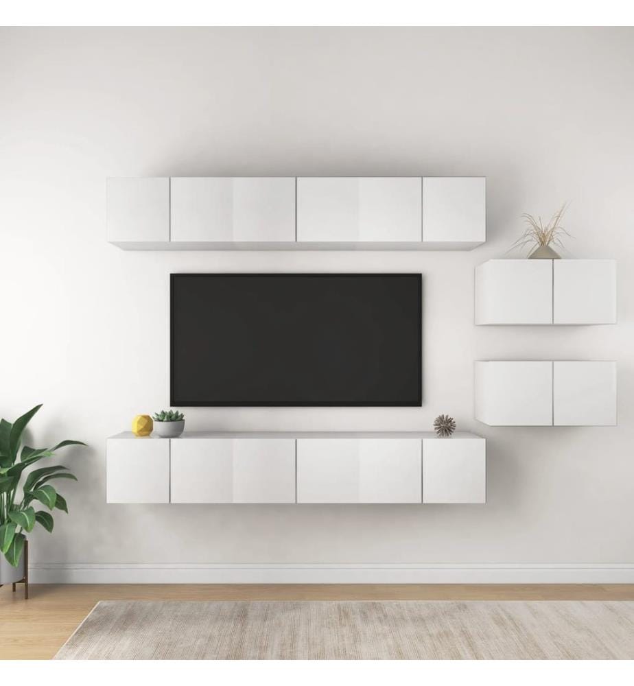 Meubles TV 8 pcs Blanc Bois d'ingénierie