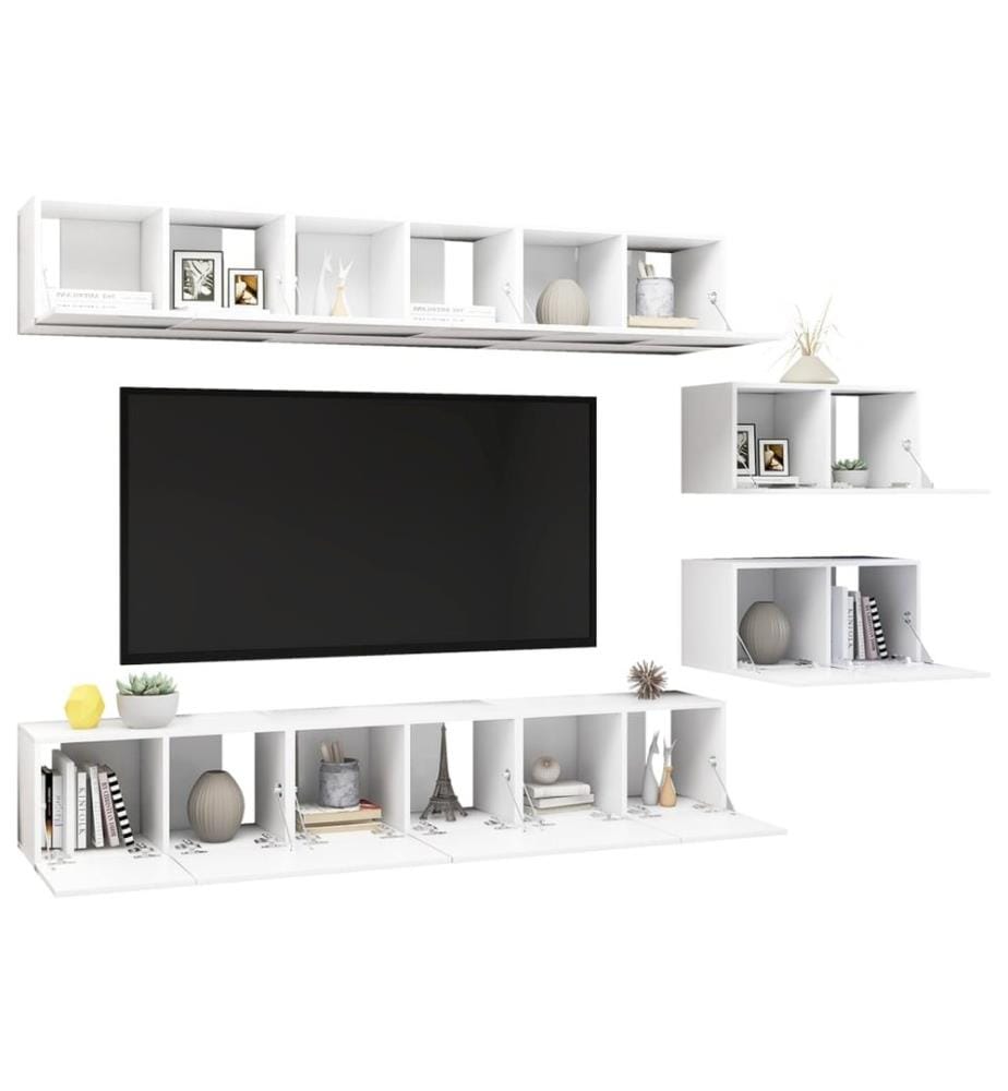 Meubles TV 8 pcs Blanc Bois d'ingénierie