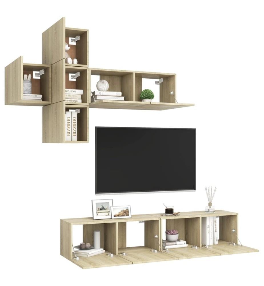 Ensemble de meuble TV 7 pcs Chêne sonoma Bois d'ingénierie