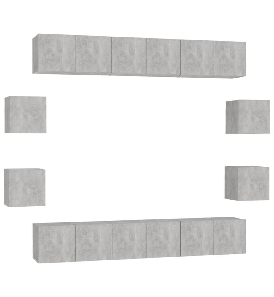 Ensemble de meubles TV 10 pcs Gris béton Bois d'ingénierie