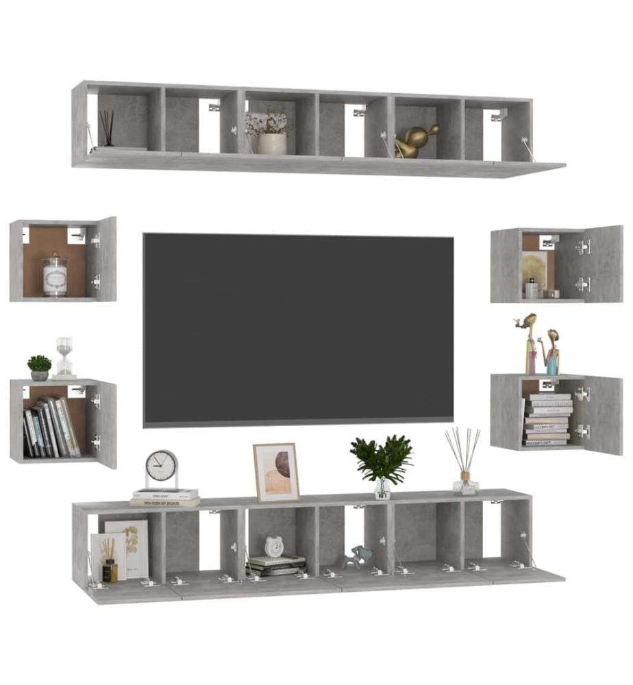 Ensemble de meubles TV 10 pcs Gris béton Bois d'ingénierie