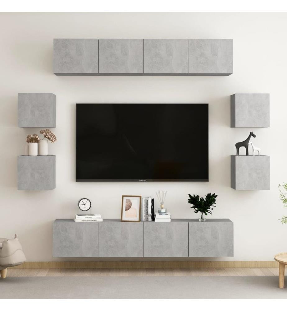 Ensemble de meubles TV 8 pcs Gris béton Bois d'ingénierie