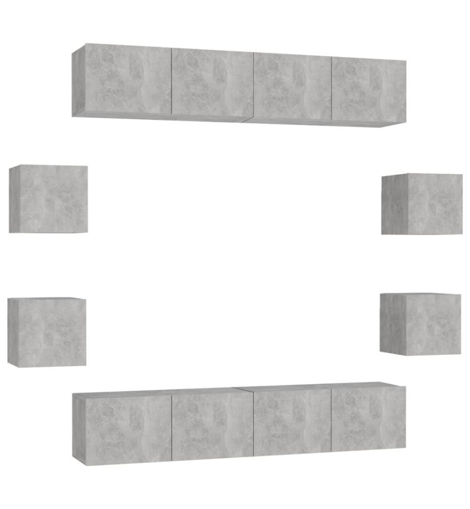 Ensemble de meubles TV 8 pcs Gris béton Bois d'ingénierie