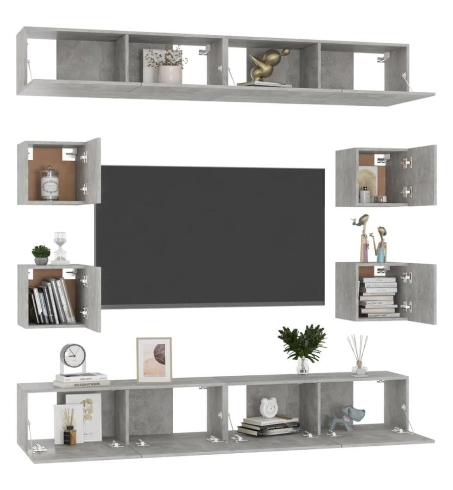 Ensemble de meubles TV 8 pcs Gris béton Bois d'ingénierie