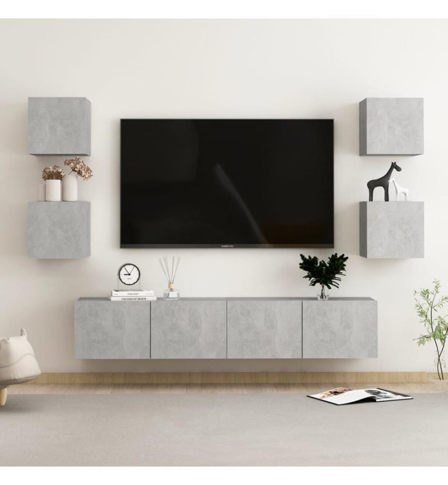 Ensemble de meubles TV 6 pcs Gris béton Bois d'ingénierie