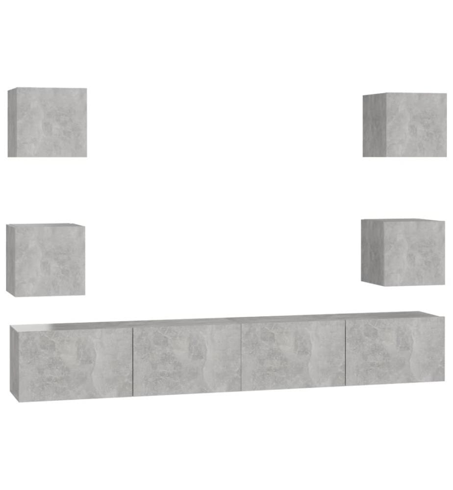Ensemble de meubles TV 6 pcs Gris béton Bois d'ingénierie