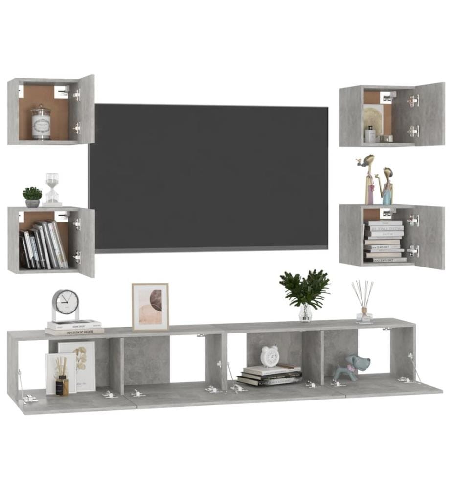Ensemble de meubles TV 6 pcs Gris béton Bois d'ingénierie