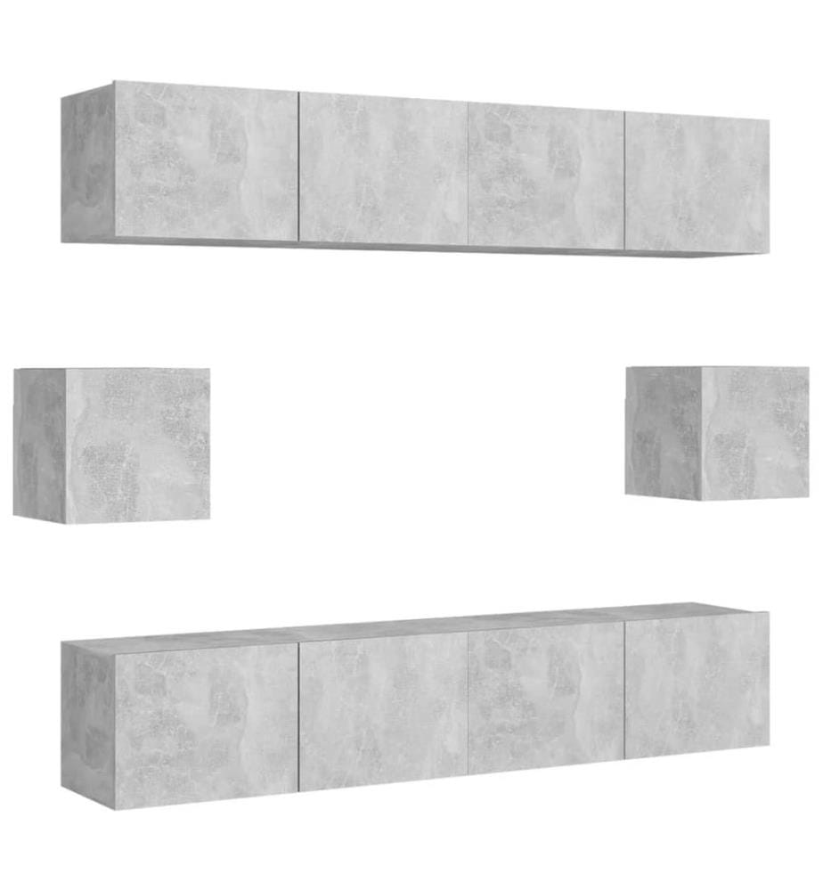 Ensemble de meubles TV 6 pcs Gris béton Bois d'ingénierie