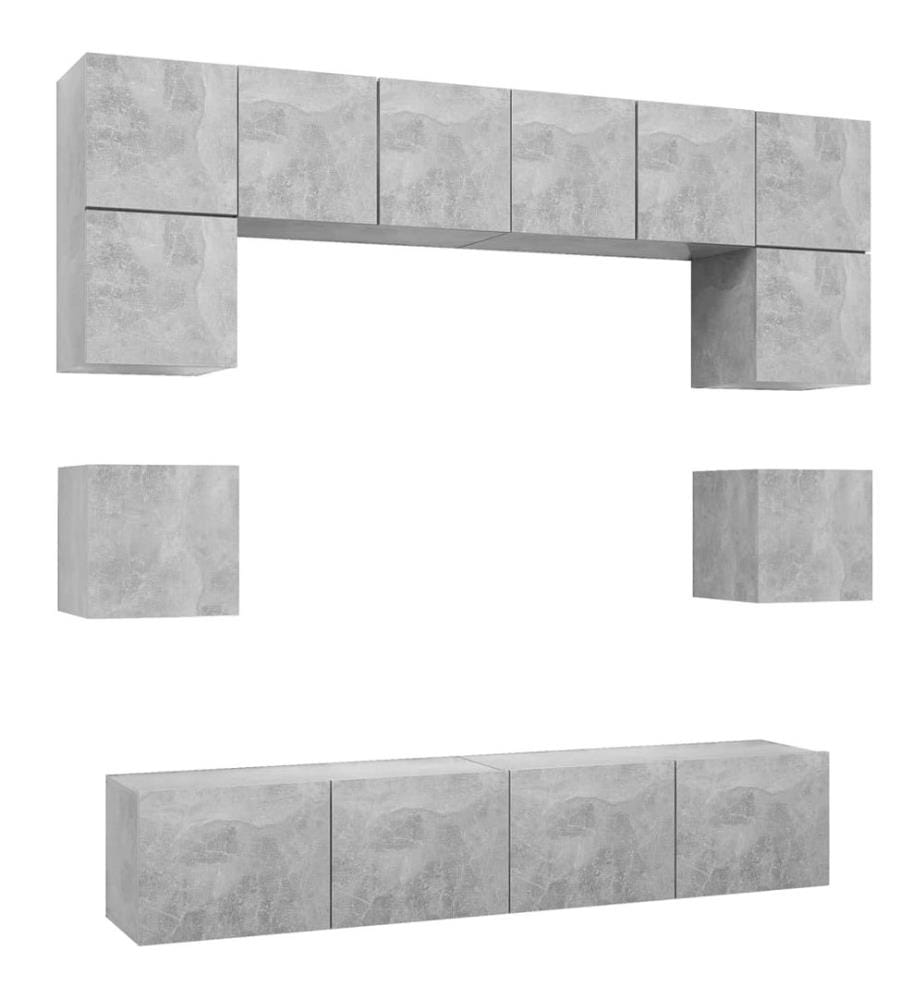 Ensemble de meubles TV 8 pcs Gris béton Bois d'ingénierie