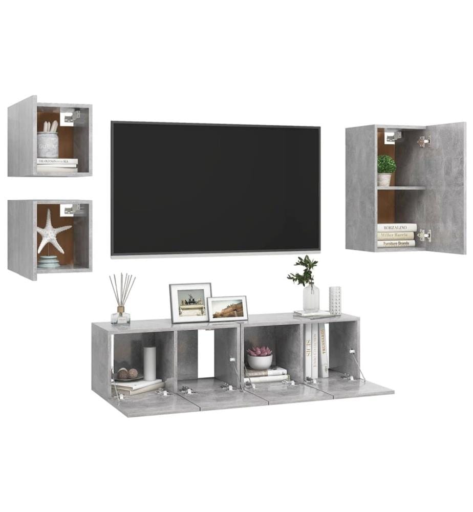 Ensemble de meubles TV 5 pcs Gris béton Bois d'ingénierie
