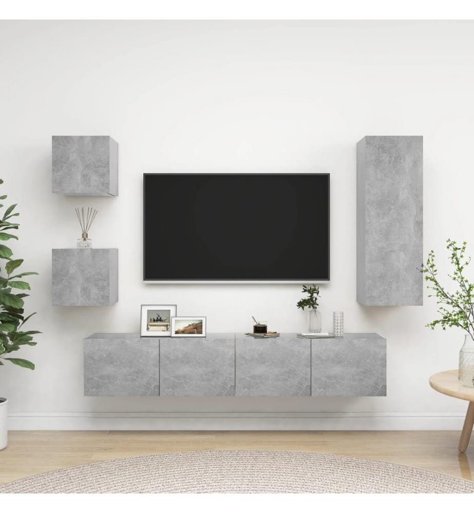 Ensemble de meubles TV 5 pcs Gris béton Bois d'ingénierie