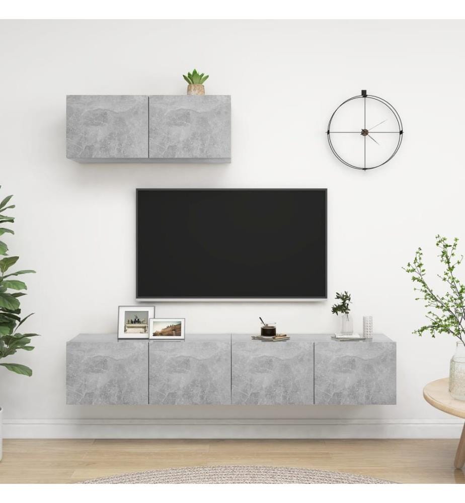 Meubles TV 3 pcs Gris béton Bois d'ingénierie