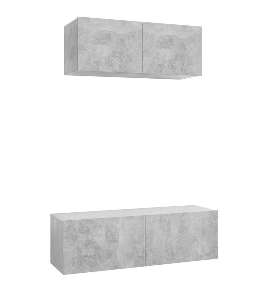 Ensemble de meubles TV 2 pcs Gris béton Bois d'ingénierie