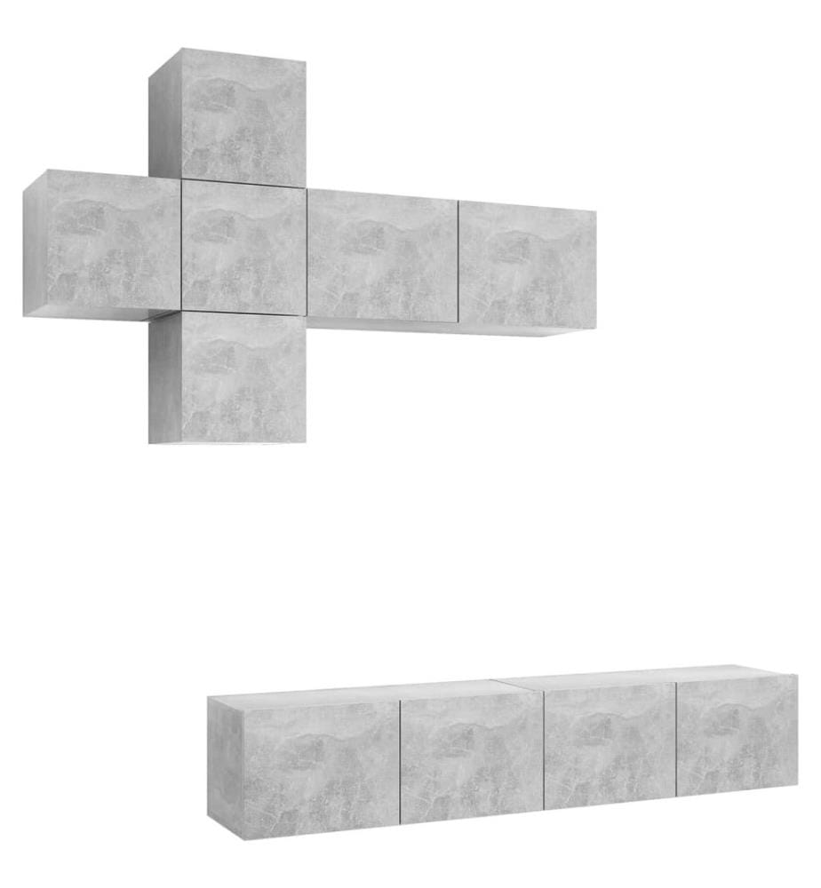 Ensemble de meuble TV 7 pcs Gris béton Bois d'ingénierie