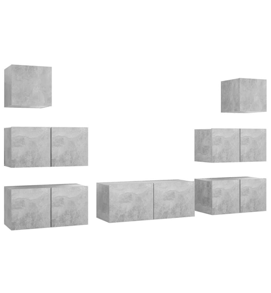Ensemble de meubles TV 7 pcs Gris béton Bois d'ingénierie