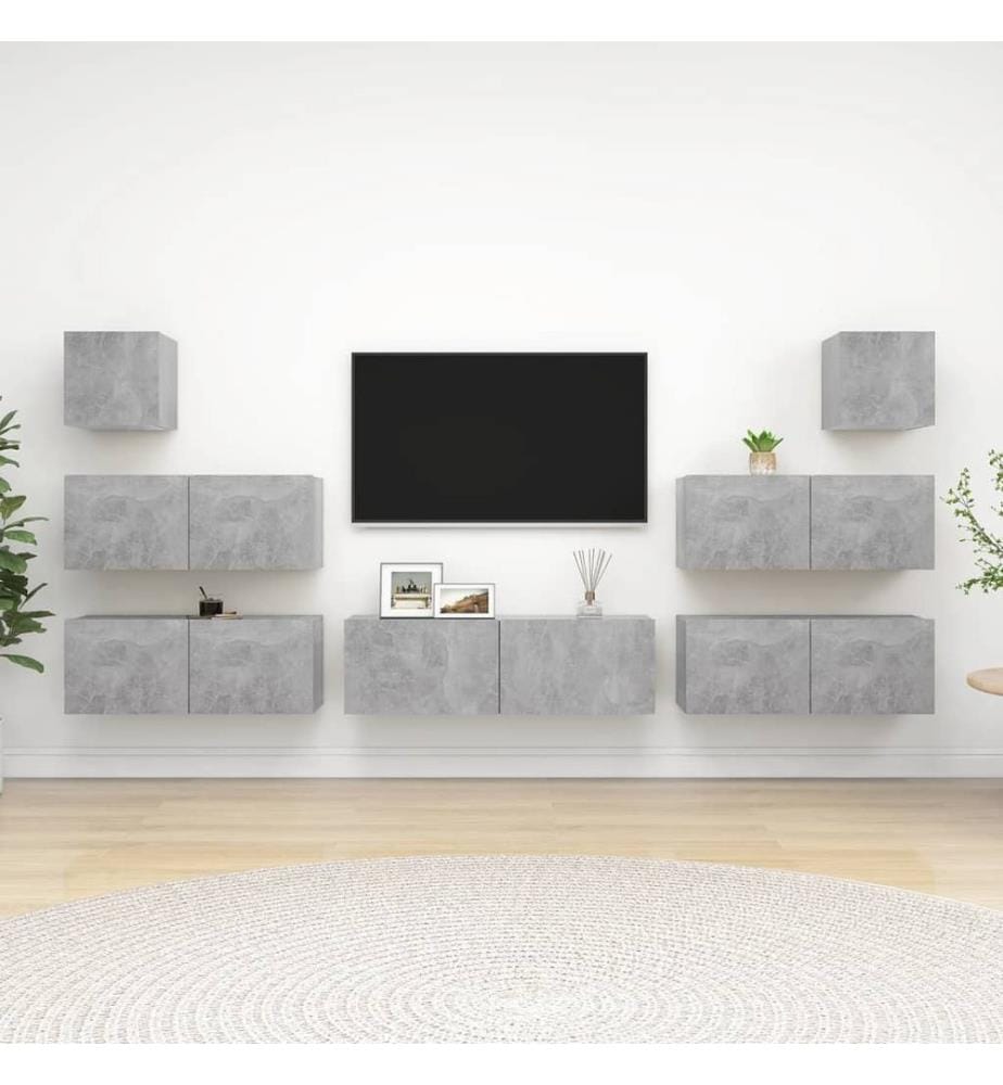 Ensemble de meubles TV 7 pcs Gris béton Bois d'ingénierie