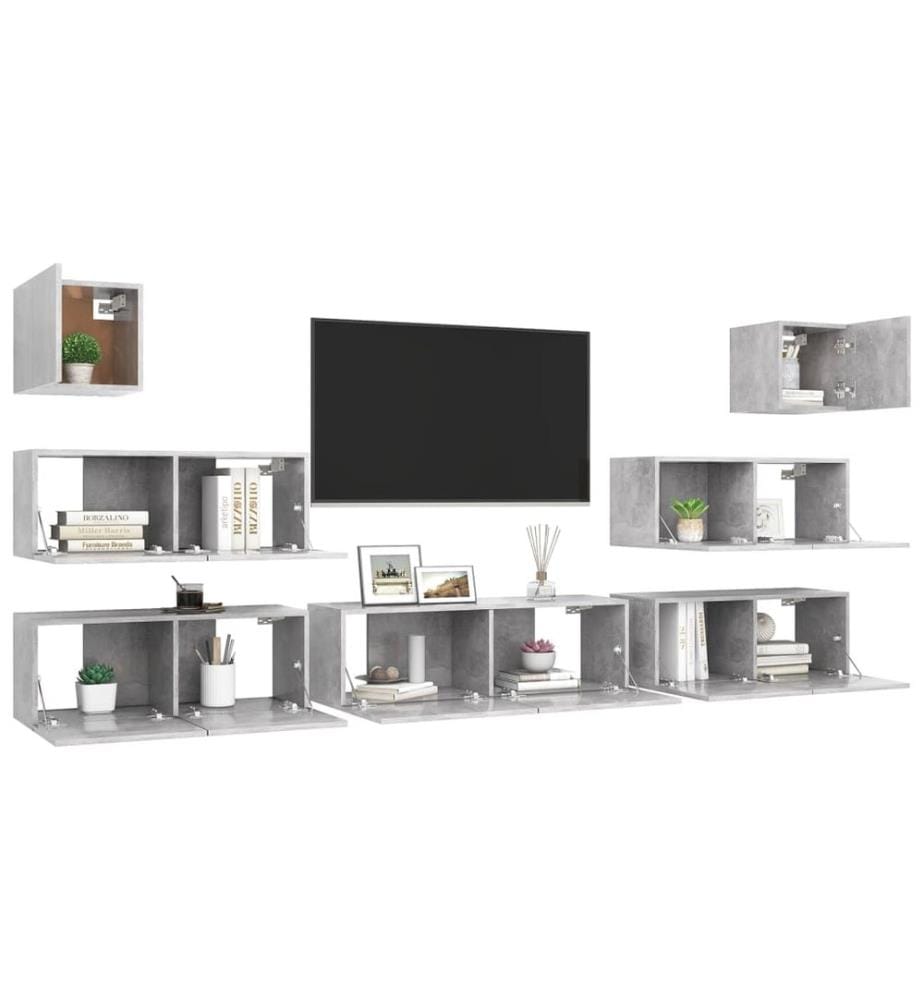 Ensemble de meubles TV 7 pcs Gris béton Bois d'ingénierie