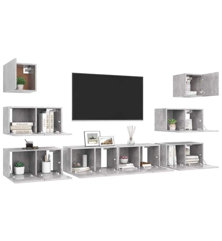 Ensemble de meubles TV 8 pcs Gris béton Bois d'ingénierie