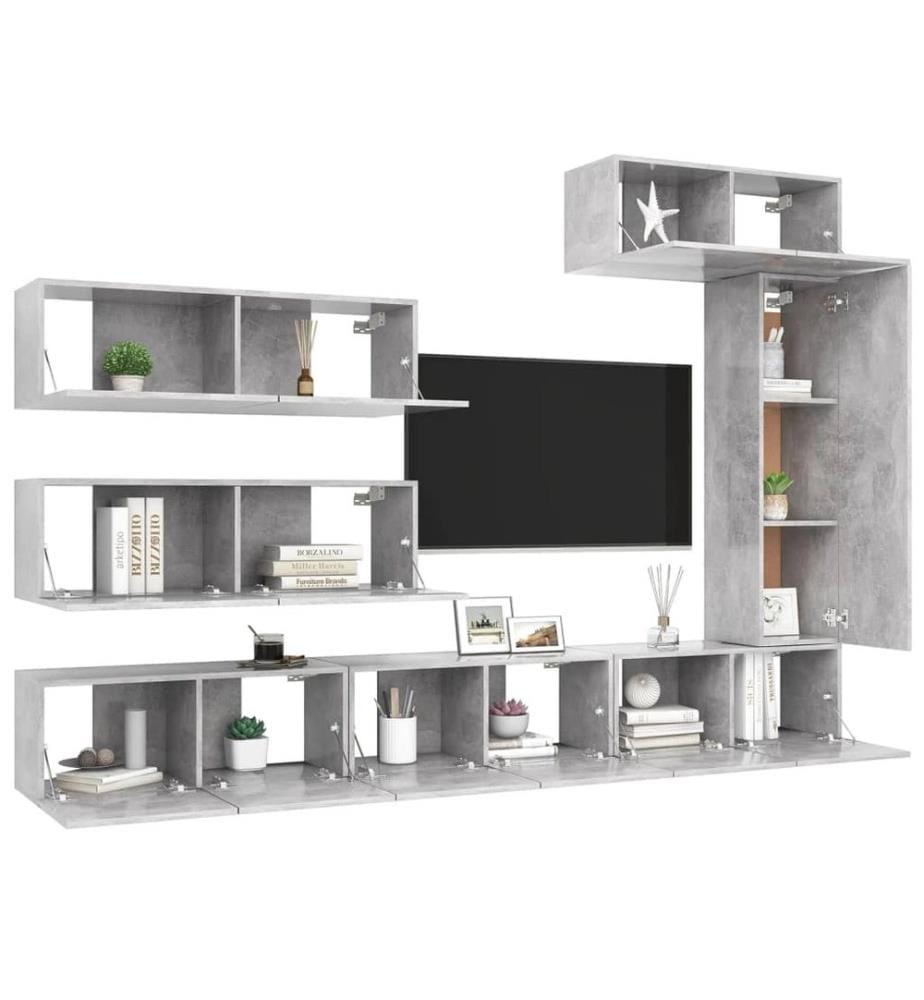 Ensemble de meubles TV 7 pcs Gris béton Bois d'ingénierie