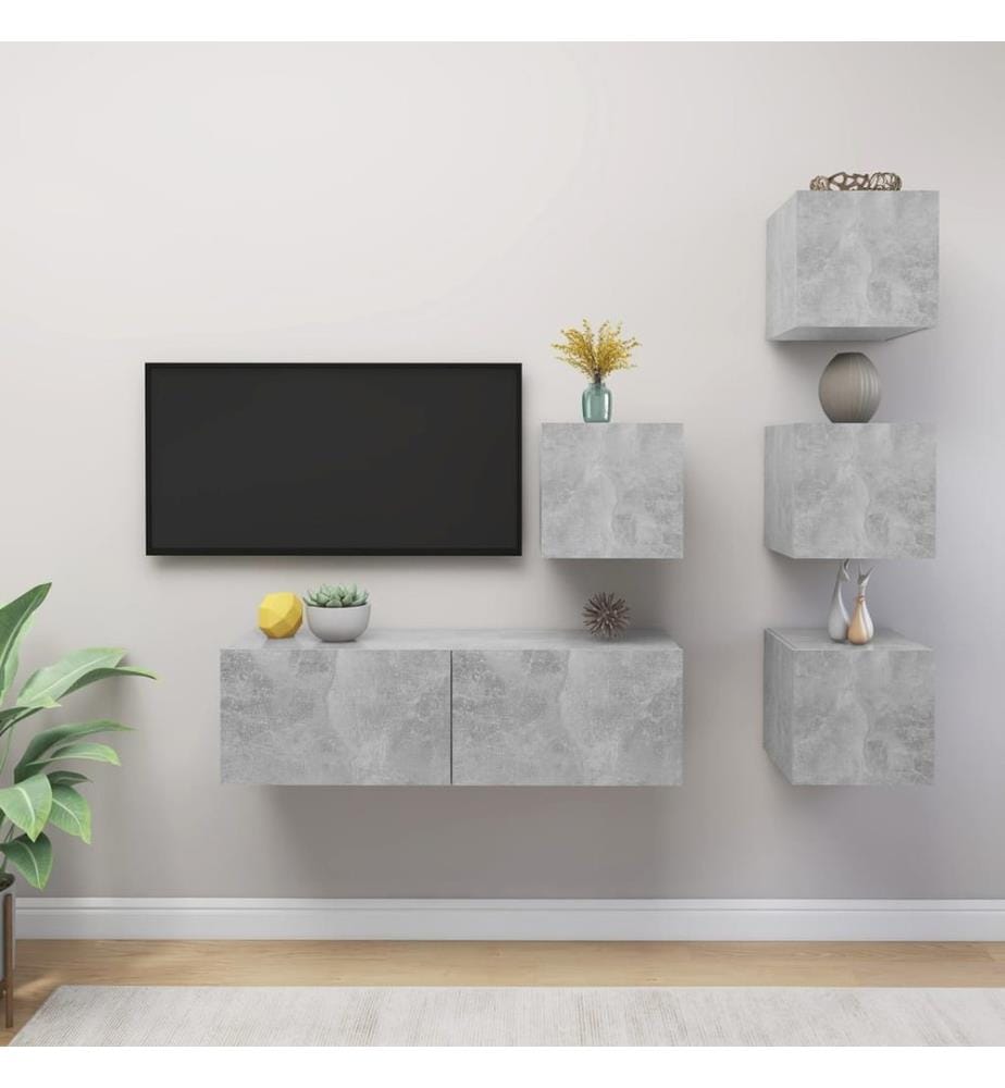 Ensemble de meuble TV 5 pcs Gris béton Bois d'ingénierie