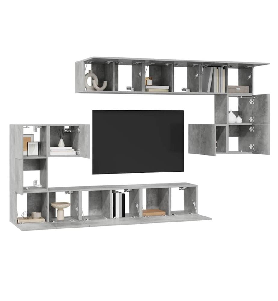 Ensemble de meubles TV 10 pcs Gris béton Bois d'ingénierie