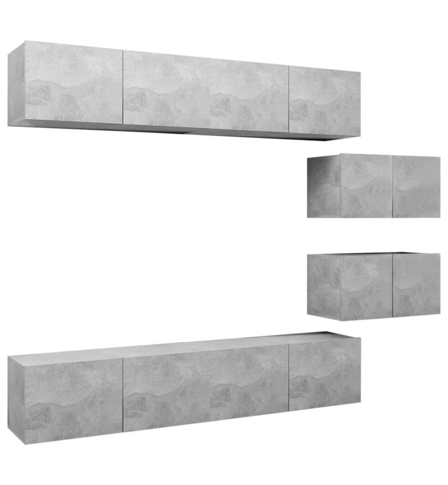 Ensemble de meubles TV 6 pcs Gris béton Bois d'ingénierie