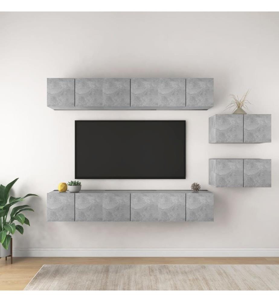 Meubles TV 8 pcs Gris béton Bois d'ingénierie