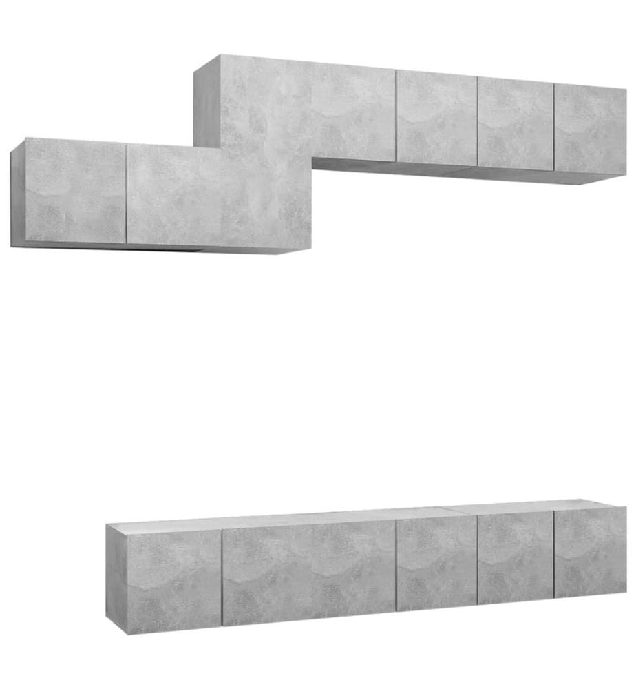 Ensemble de meubles TV 7 pcs Gris béton Bois d'ingénierie