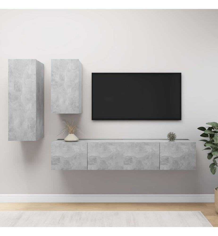 Ensemble de meubles TV 4 pcs Gris béton Bois d'ingénierie