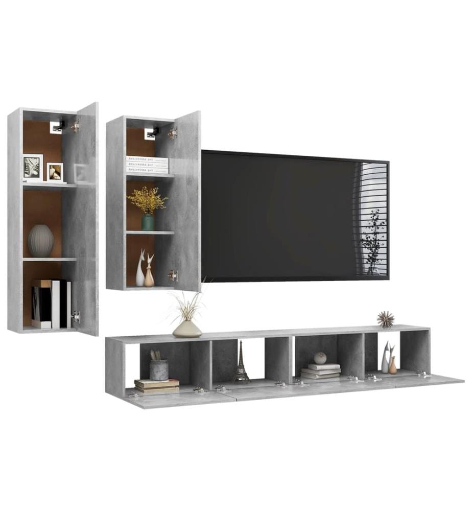 Ensemble de meuble TV 4 pcs Gris béton Bois d'ingénierie