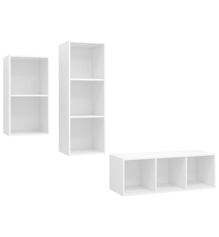 Ensemble de meuble TV 3 pcs Blanc Bois d'ingénierie