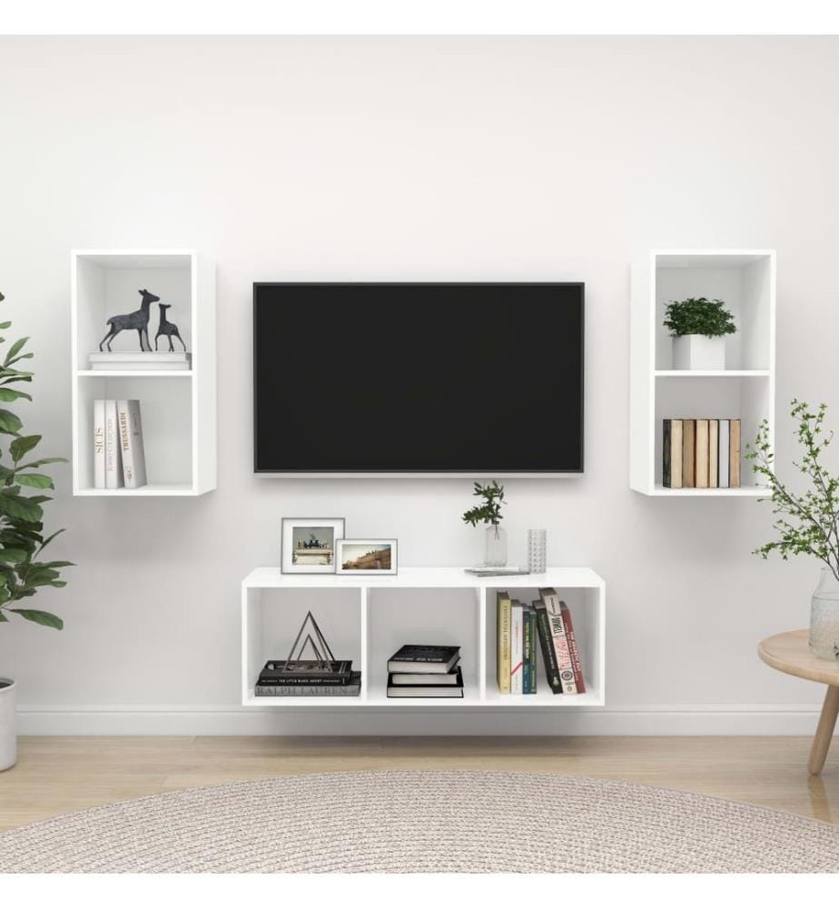 Ensemble de meuble TV 3 pcs Blanc Bois d'ingénierie