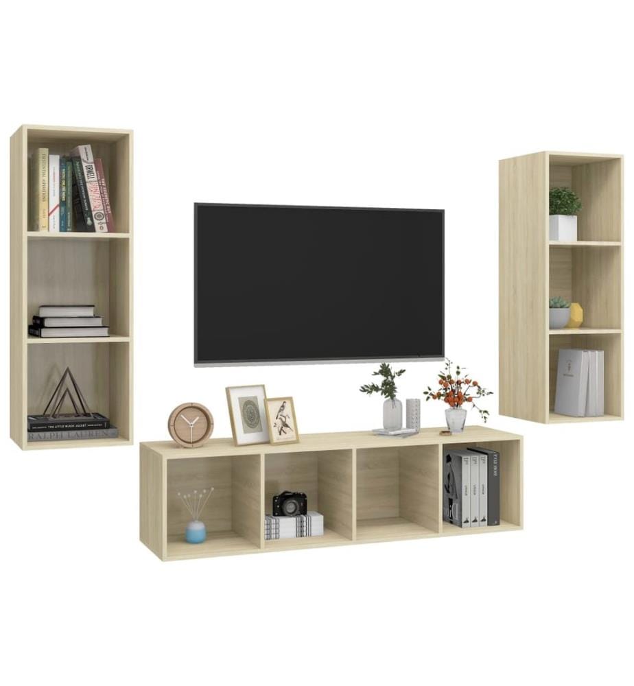 Ensemble de meubles TV 3 pcs Chêne sonoma Bois d'ingénierie