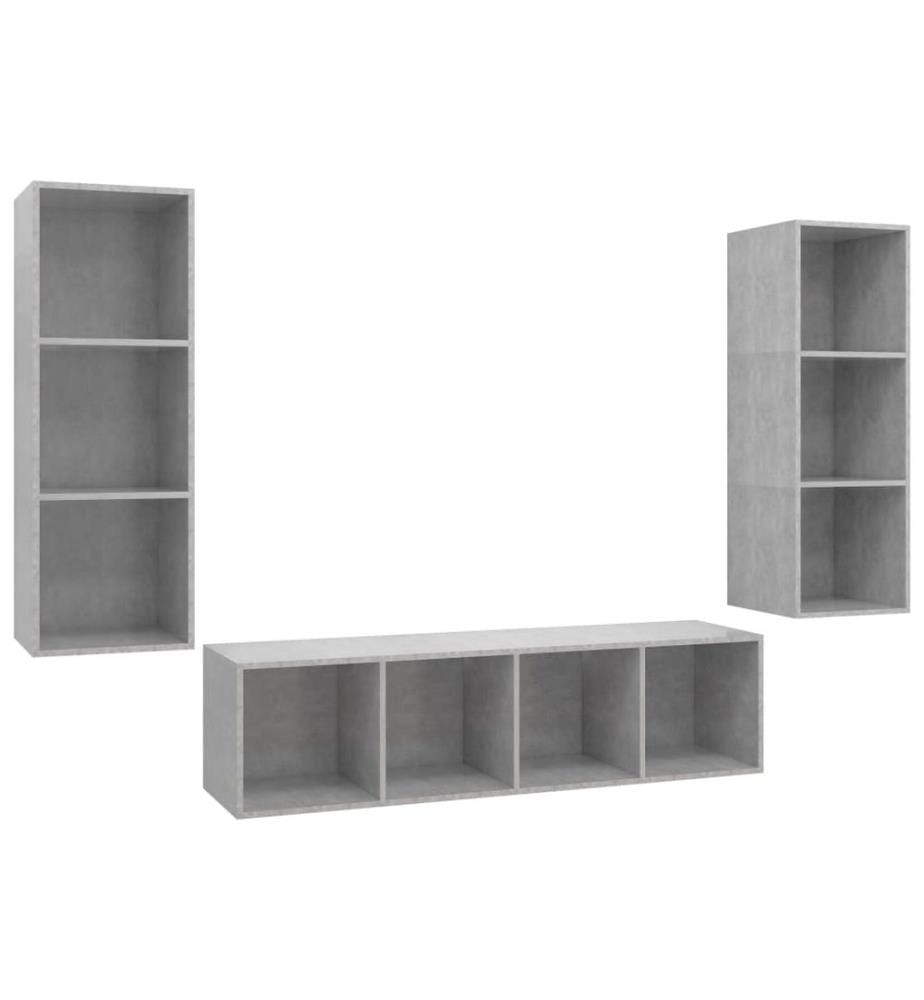 Ensemble de meuble TV 3 pcs Gris béton Bois d'ingénierie
