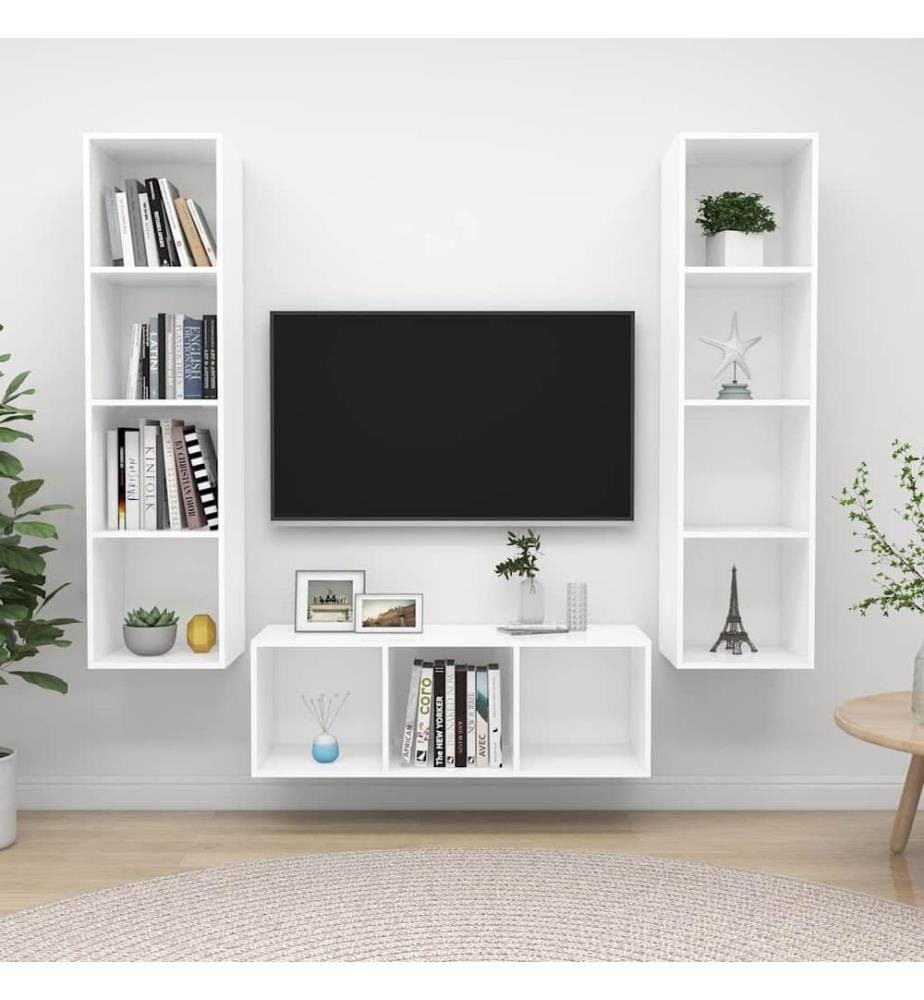 Ensemble de meuble TV 3 pcs Blanc Bois d'ingénierie