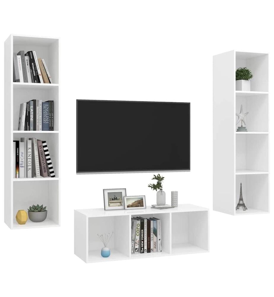 Ensemble de meuble TV 3 pcs Blanc Bois d'ingénierie