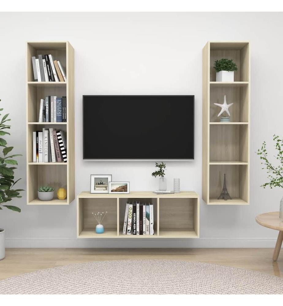 3-tlg. TV-Schrank-Set Sonoma-Eiche Holzwerkstoff