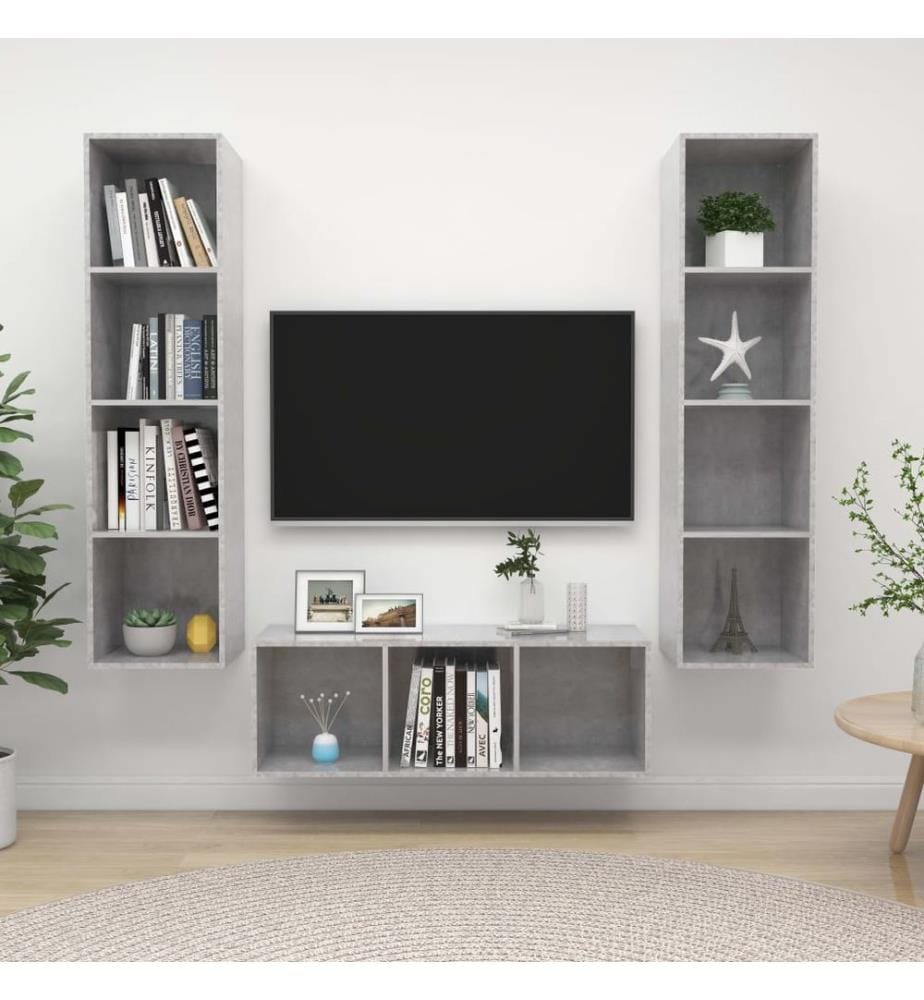 Ensemble de meuble TV 3 pcs Gris béton Bois d'ingénierie