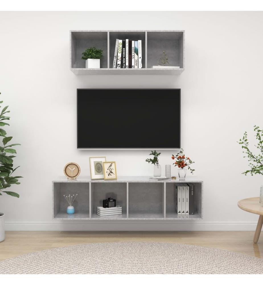 Ensemble de meuble TV 2 pcs Gris béton Bois d'ingénierie