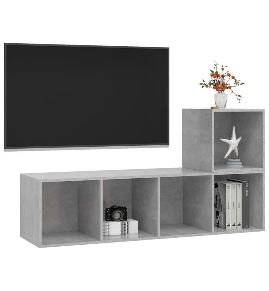 Ensemble de meuble TV 2 pcs Gris béton Bois d'ingénierie
