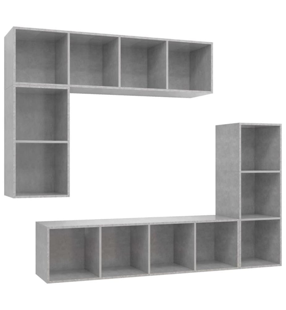Ensemble de meubles TV 4 pcs Gris béton Bois d'ingénierie