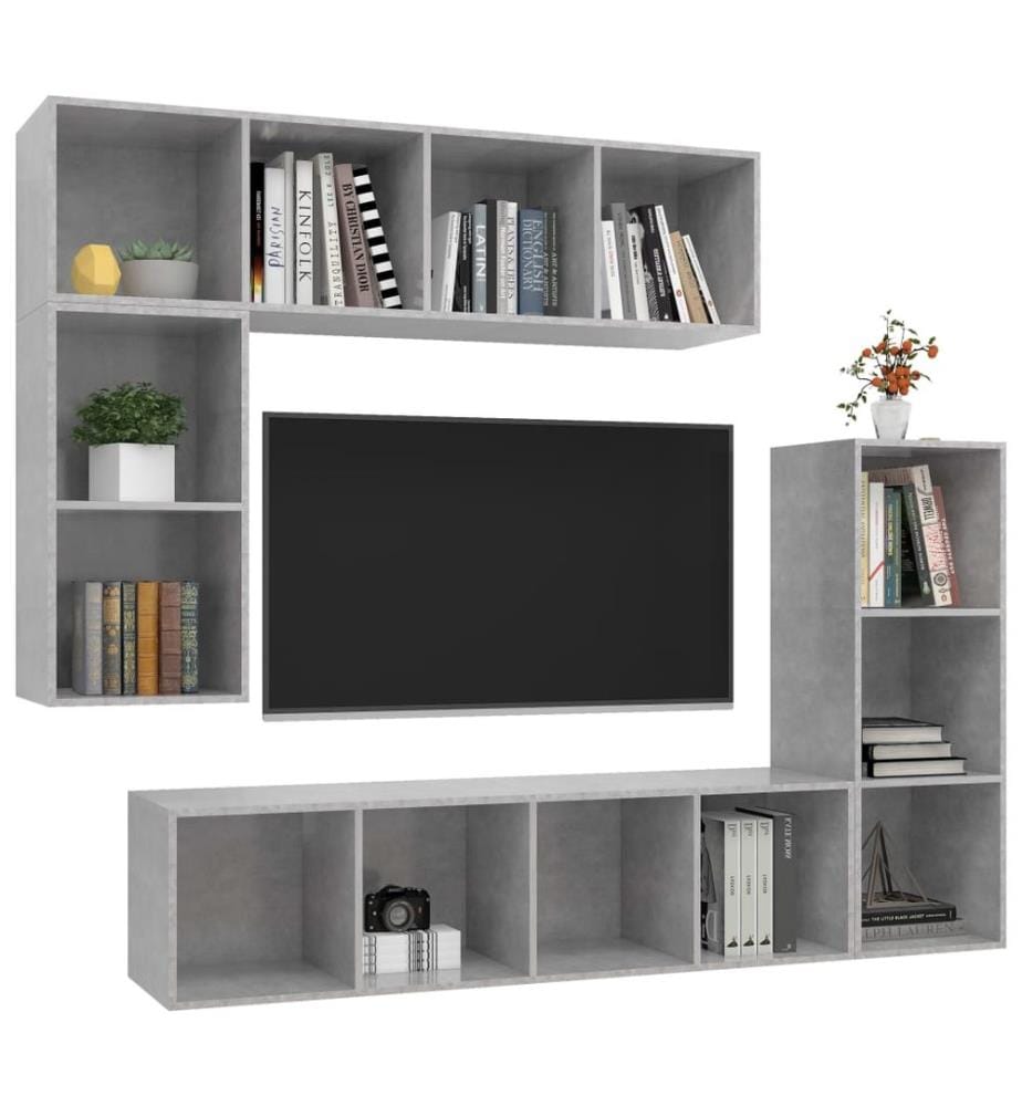 Ensemble de meubles TV 4 pcs Gris béton Bois d'ingénierie