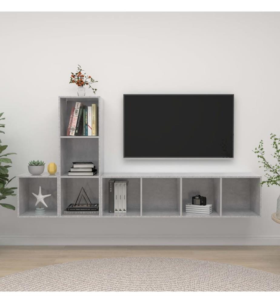 Ensemble de meuble TV 3 pcs Gris béton Bois d'ingénierie