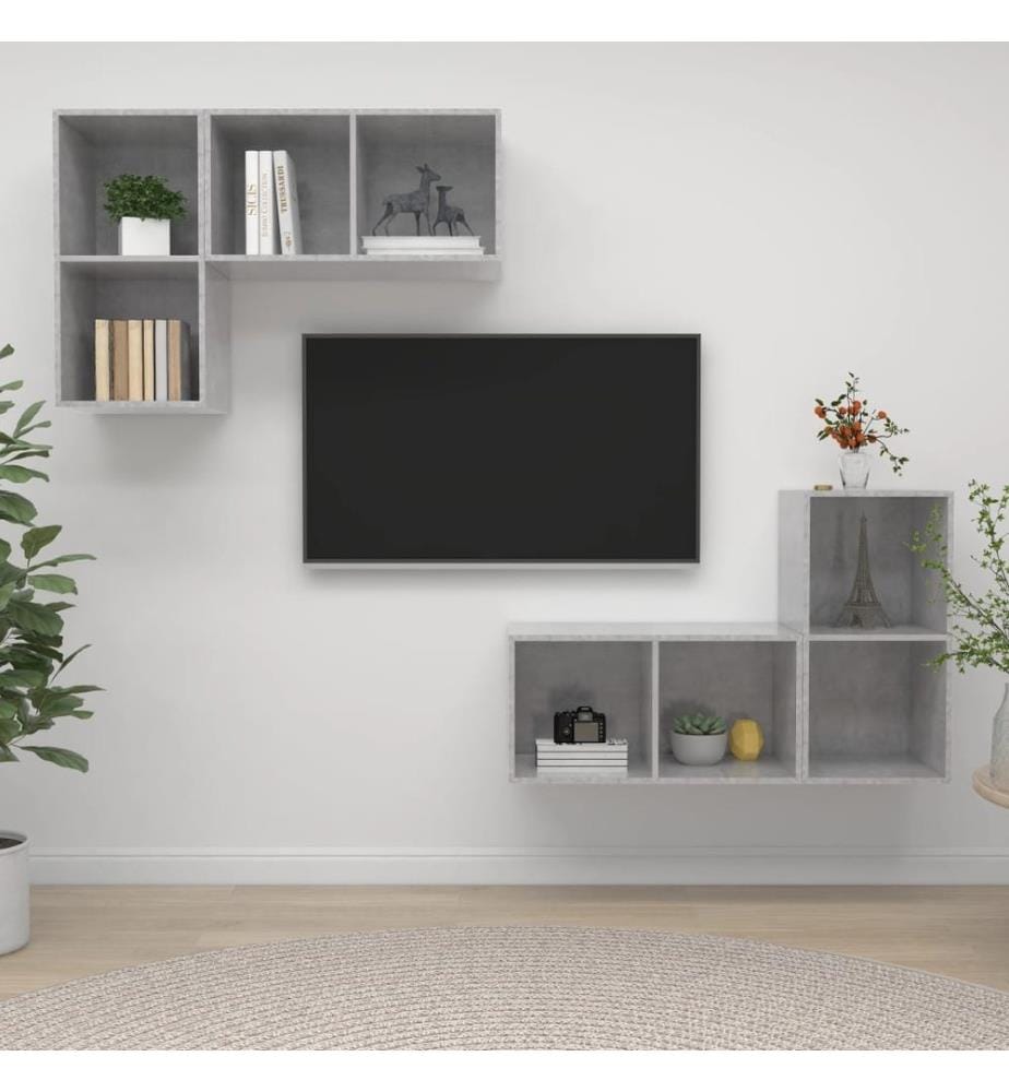 Meubles TV muraux 4 pcs Gris béton Bois d'ingénierie